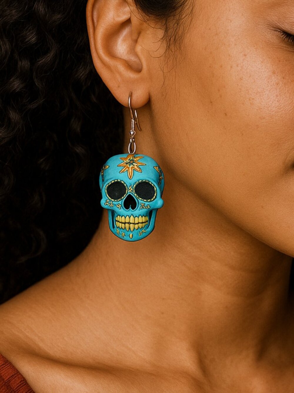 Cute Turquoise Blue Sugar Skull Acrylic Earrings - NWT